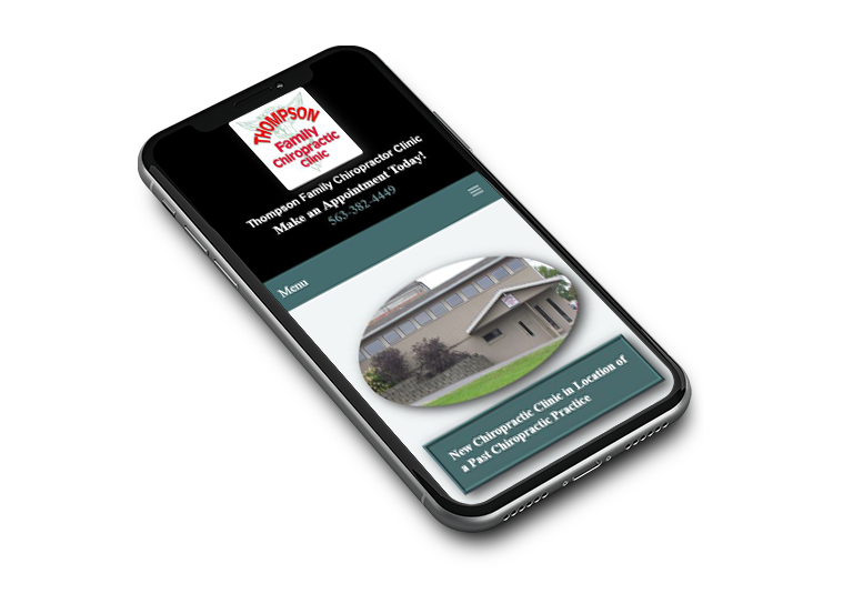 Image of custom built chiropractic clinic responsive website on a phone for feature slide show image